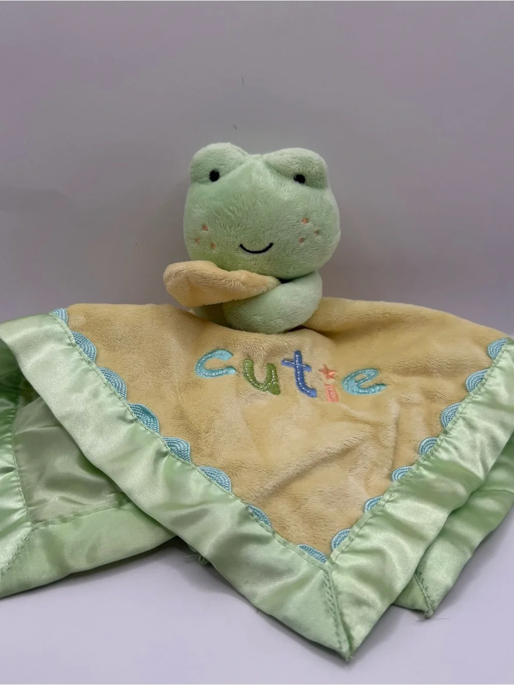 Carters Cutie Frog Just One Year Frog Lovey Security Blanket Satin Trim
